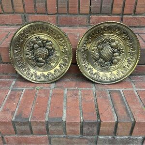 Vintage Brass Tone Metal Embossed Plates